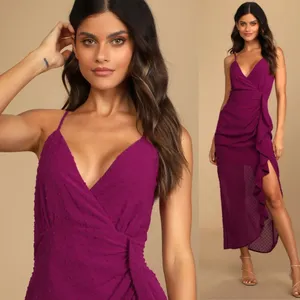 Lulu's For Us to Dance Magenta Swiss Dot Ruffled Midi Dress Size S NWT thumbnail 3
