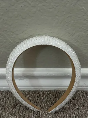 White Faceted Beaded Padded Headband Bridal Coquette Wedding Hair Accessory thumbnail 4