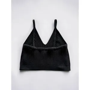 Free People Womens Black Ribbed‎ Knit V-Neck Cami Crop Top Size Medium thumbnail 2