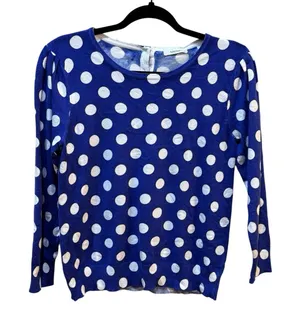 Tyler Boe Blue White Polka‎ Dot Lightweight Sweater Size 8 thumbnail 1