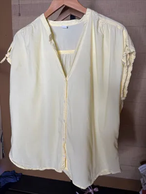 Old Navy Butter Yellow Button Front Tie Sleeve Blouse XL Cotton Modal thumbnail 3