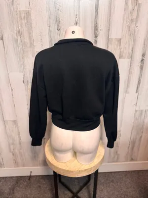 Charlotte Russe Quarter Zip Cropped Fleece Sweatshirt Pullover Womens Small Blac thumbnail 3