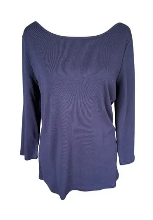 Talbots solid navy blue 3/4 sleeve pullover boat neck stretchy top size medium thumbnail 1