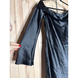 NWT Lulus Luxurious Vision Black Satin Off-the-Shoulder Mini Dress Party Size XL thumbnail 4