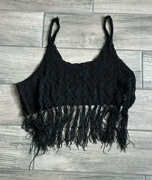 Forever 21 Black fringe tank top thumbnail 1