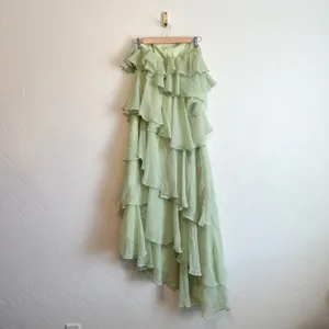Meshki | NWT Alexa Ruffle Chiffon Strapless Maxi Dress in Pastel Lime | XS thumbnail 6