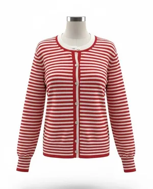 Free Assembly Women's Red & White Striped Cardigan Sweater L 12-14 thumbnail 1