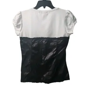GLO Jeans Corset Top‎ White Black Short Sleeve Hook Eye Closure Size M thumbnail 2