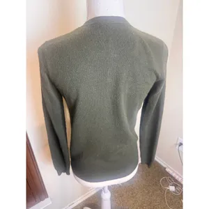 Magashoni Cashmere Cardigan Sweater Olive Green Button Front Crew Neck Womens thumbnail 4