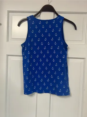 J. Crew Blue Anchor Print Scoop Neck Tank thumbnail 2