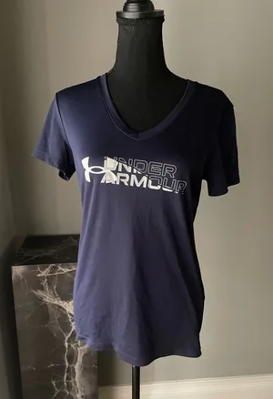 Under Armour Navy Short Sleeve V-Neck Logo Tee thumbnail 1