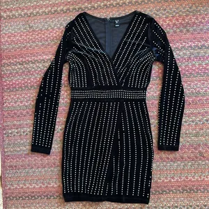 Windsor Black Velvet Studded V Neck Wrap Long Sleeve Dress thumbnail 9