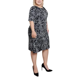 NWT NY Collection Size Elbow Sleeve Side Pleat Dress Night Historic Black 1X thumbnail 3
