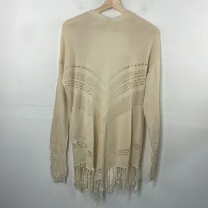 Wild Pearl Open Cardigan with fringe boho cotton crochet design Large cream thumbnail 9
