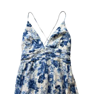 Abercrombie & Fitch Tiered Ruffle Maxi Dress Small White Blue Sundress Tie Back thumbnail 4