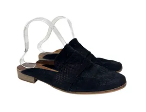 Free People At Ease Black Embossed Suede Loafer Mules 39.6 thumbnail 1