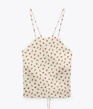 NWT ZARA SATIN EFFECT CROP TOP Bloggers Fav Watermelon Print Tie Back thumbnail 6