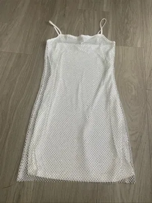 Lush Clothing White Beaded Mesh Slip Dress thumbnail 1