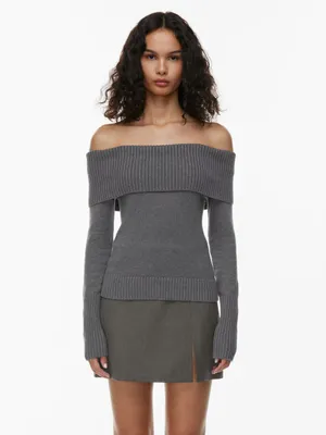 NWOT Aritzia Sunday Best Topaz Off Shoulder Sweater – Heather Chrome – S thumbnail 2