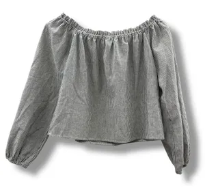 Brandy Melville Gray & White Striped Off The Shoulder 3/4 Sleeve Top‎ One Size thumbnail 1