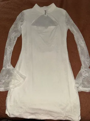 White High Neck Missguided Lace Pattern Dress thumbnail 1