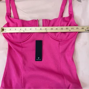 Lulu's Vibrant Pink Stretch Ribbed Sleeveless Wired Bra‎ Thong Bodysuit NWT XL thumbnail 12