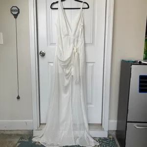 Anthropologie Lioness swiss‎ dot white surplice maxi dress medium bridal wedding thumbnail 2
