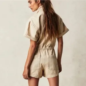 FREE PEOPLE Rhodes Chino Coverall Tan Short-Sleeve‎ Romper Size Large thumbnail 2