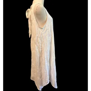ELLE White Dress SZ L Embossed W/ Embroidery LWD Bow Tie Back Handkerchief Sheer thumbnail 11