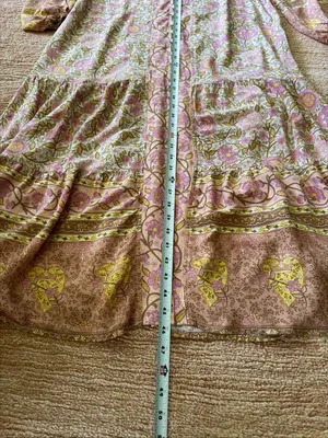 Women’s Boho Floral Maxi Dress Size M Pink Button Front Long Sleeve Rayon thumbnail 8