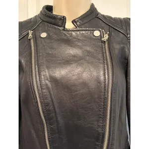 ZARA Trafaluc Genuine Leather Moto Medium Jacket Black Cropped Biker Y2K goth thumbnail 4