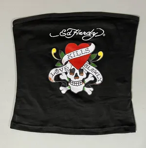 Ed Hardy ‘Love Kills Slowly’ Skull Heart Graphic Tube Top Shirt Tee Size S ♥️✨ thumbnail 1