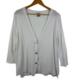 Chicos White Cardigan Sweater Size 3 US XL‎ Button Front Lightweight Minimalist thumbnail 1