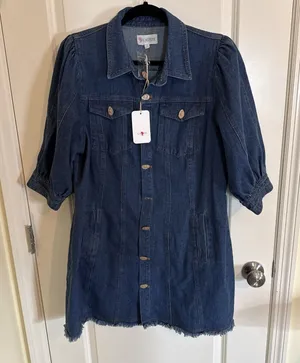 L'atiste By Amy Puff Sleeve Button Up Denim Dress Size 1X NWT thumbnail 1