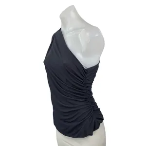 NEW Zara Women's Gray Ruched One Shoulder Sleeveless Asymmetrical Tank Top Sz L thumbnail 2