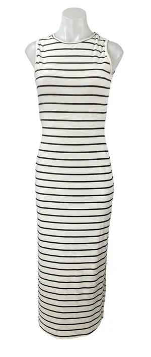 See You Monday SYM Women's White Striped Sleeveless Maxi Bodycon Tank Dress Sz L thumbnail 1