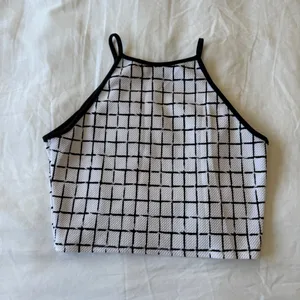 🔥 Y2K Minimalist Grid Print Halter Crop Top | Black & White Aesthetic | Size S 🔥 thumbnail 4