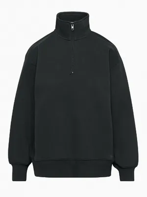 Aritzia TNA Black Half-Zip Fleece boyfriend Sweater XS thumbnail 2