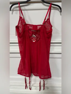 Oh La La Cheri UNLINED UNDERTRE FITTED BABYDOLL ATTACHED GARTER STRAPS 1x/2x Red thumbnail 3