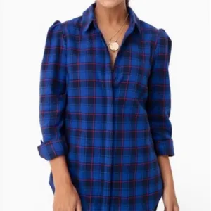 Tuckernuck XS Blue Plaid Puff Shoulder Flannel Shirt Saranac Western Country thumbnail 2