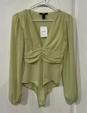 FINAL PRICE NWT Forever 21 Light Green Sheer Bodysuit thumbnail 1