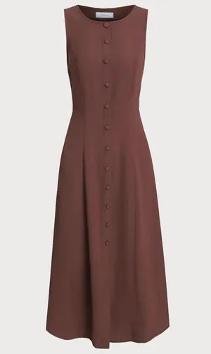Rihoas Brown Round Neck Button Sleeveless Maxi Dress thumbnail 6