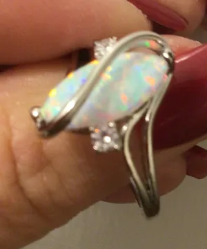 White Gold Plated Brass Created Fire Opal with cubic zirconia sz 6 thumbnail 1