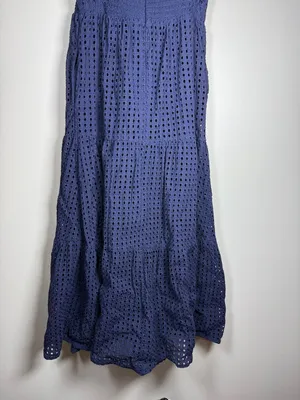 En Saison Tiered Eyelet Ruffle Sleeve Nap Midi Dress Sz XS Navy thumbnail 10