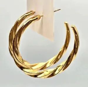 Gold Spiral Half Hoop‎ Circle Boho Retro Fashion Jewelry Earrings Medium E14 thumbnail 1