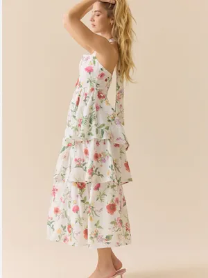 Altar'd State White Julie Dress with Pink & Green Floral Trim Size M wedding thumbnail 2