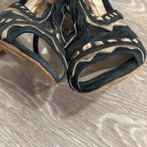 Sophia Webster Riko Black Suede Rose‎ Gold Geometric Peep Toe Stiletto Heels 8 thumbnail 3