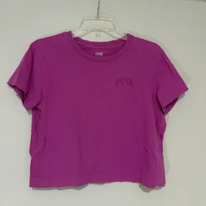 PINK Victoria's Secret Shirt Womens Large Barbie Pink Crop Top Tee Cotton thumbnail 2