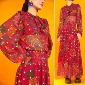 NWT Farm Rio Sunset Tapestry Floral Long Sleeve Boho Maxi Dress Warm Red Size XS thumbnail 5