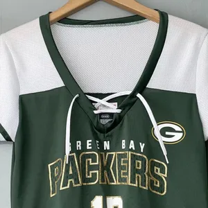NFL Womens Size Medium Green Bay Packers Aaron Rodgers Gold Glitter Lace Up Top thumbnail 2